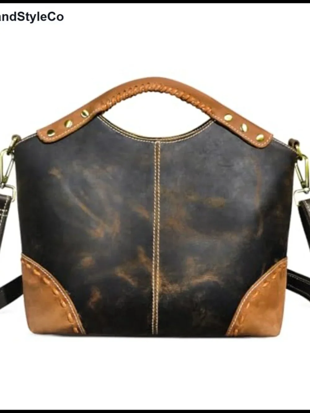 Genuine Crazy Horse Leather Satchel Crossbody Handbag Top-Handle Shoulder Bag